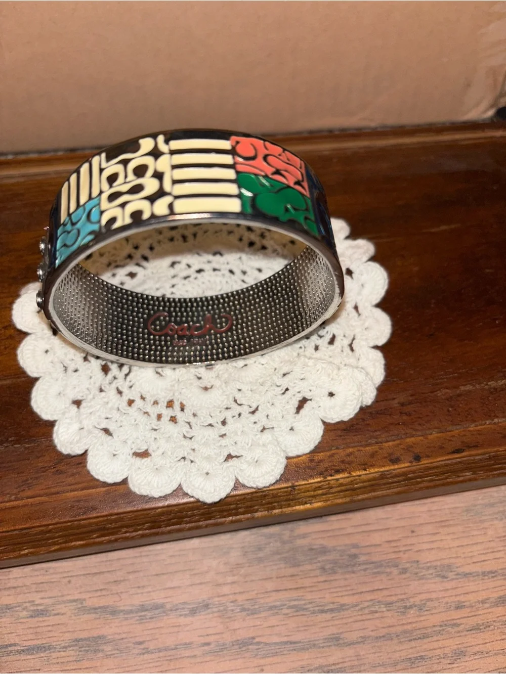 Coach Silver Bangle with Multicolor Enamel Panels